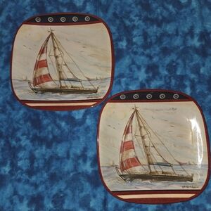 Certified International Melamine Plates Sail Boats Kate Miller Square 12 Inch